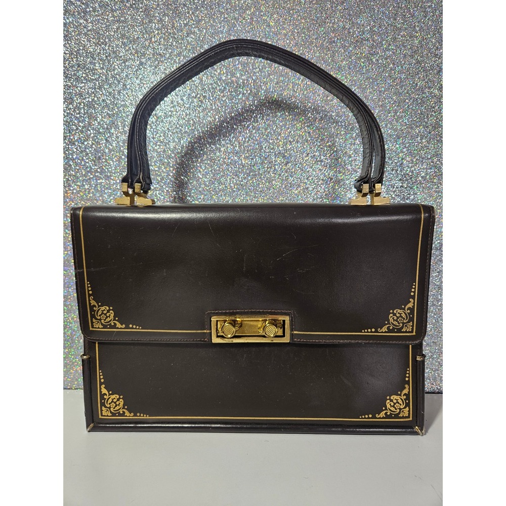 Vintage MISURI Italian‎ Leather Structured Handbag 1950–60s Box Bag Gold Kelly